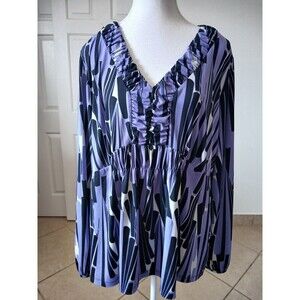 Worthington‎ Woman Stretch Size 2X Tunic V-Neck Long Sleeve Abtract Print Top